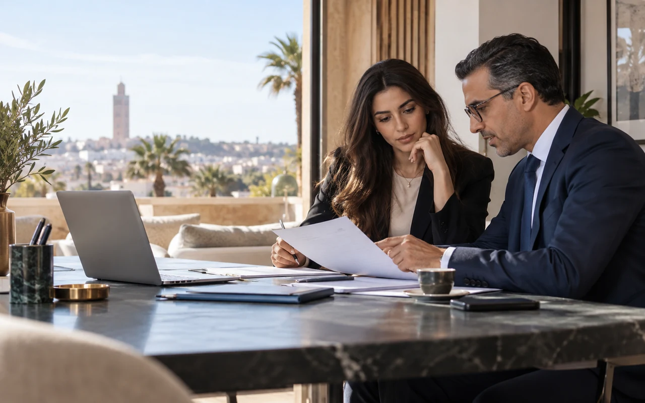 Entrepreneur et conseiller comparant des dossiers de création d’entreprise