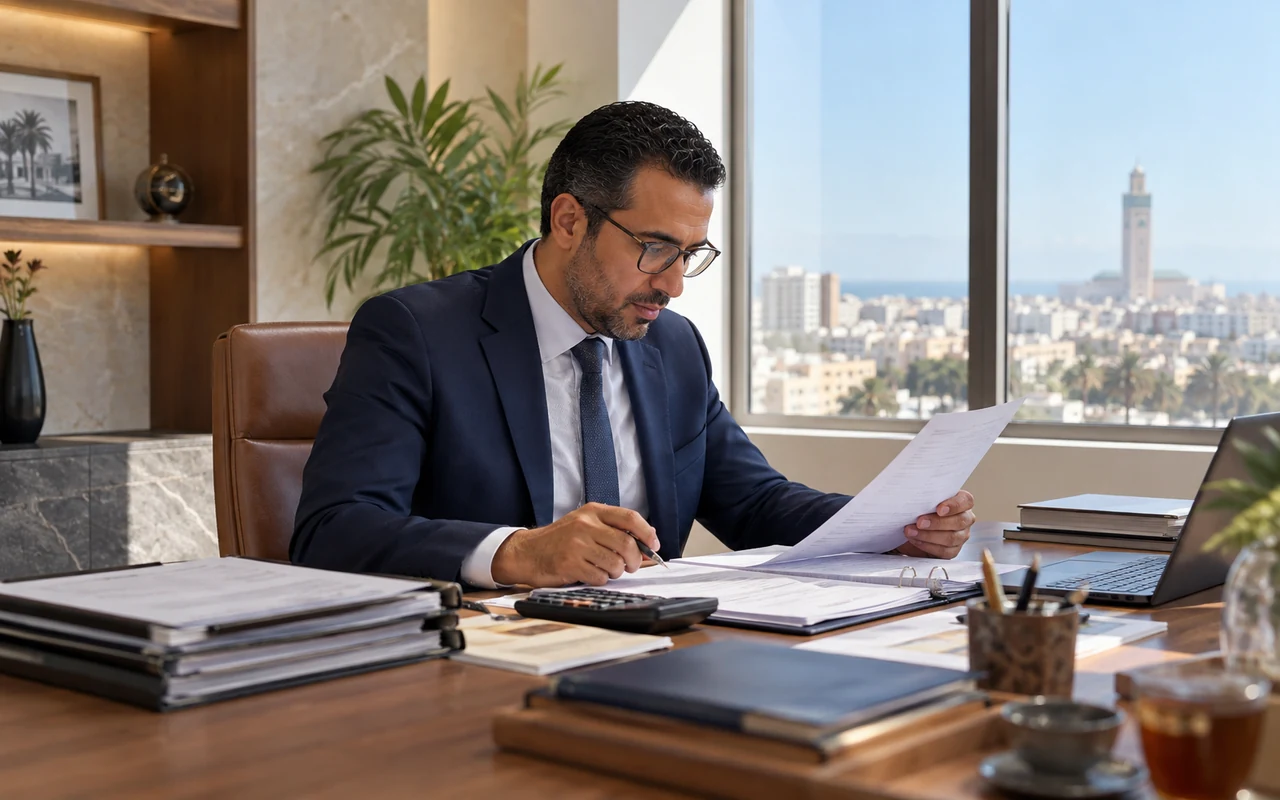 Conseiller comptable examinant les comptes d’une entreprise à Casablanca