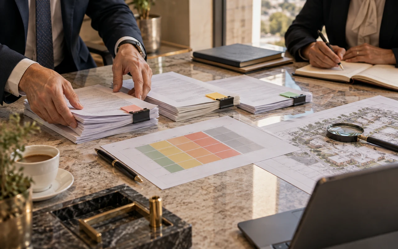 Dossiers classés par priorité autour d’une matrice d’évaluation des risques