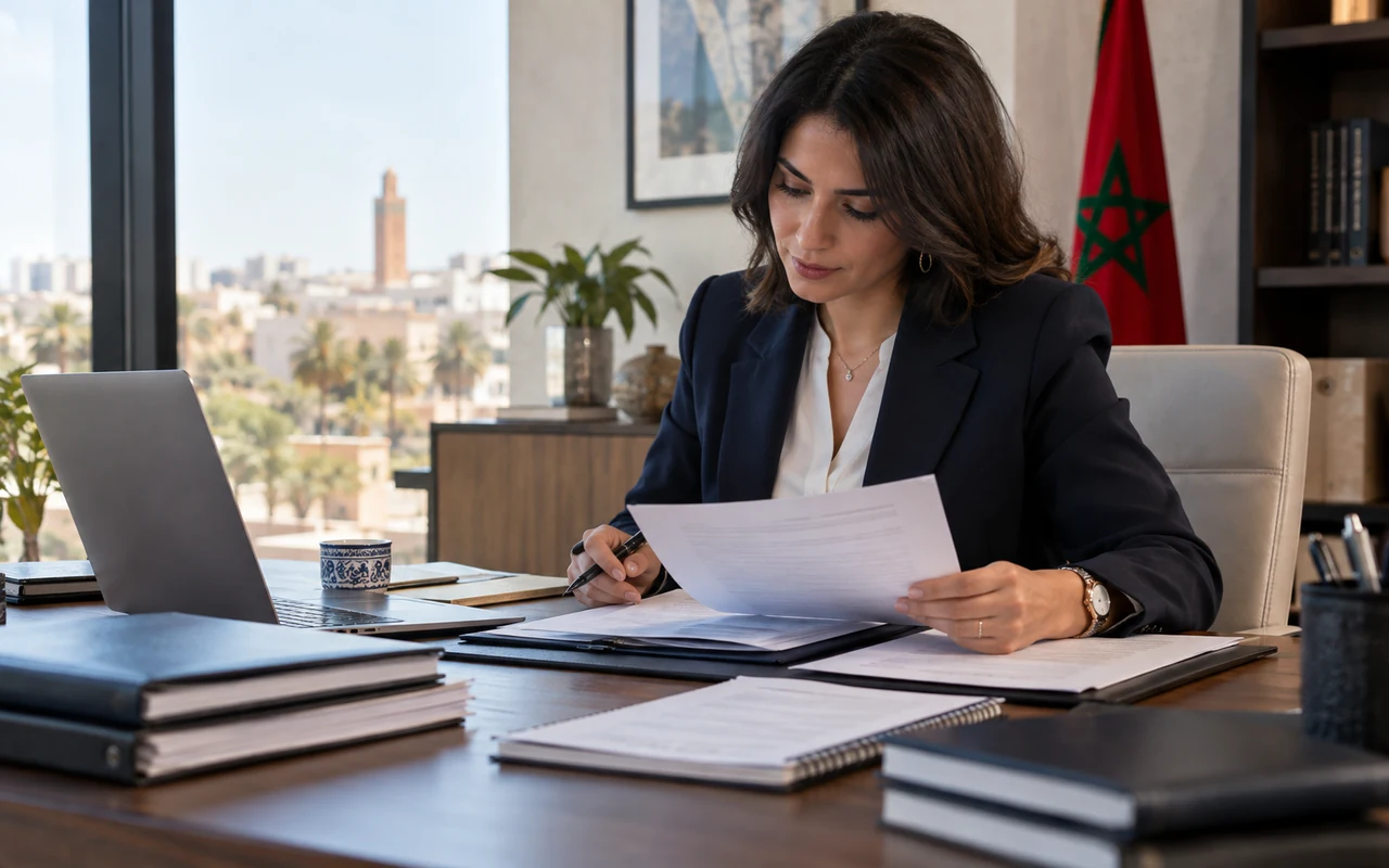 Professionnelle vérifiant un dossier de réservation du nom d’une société