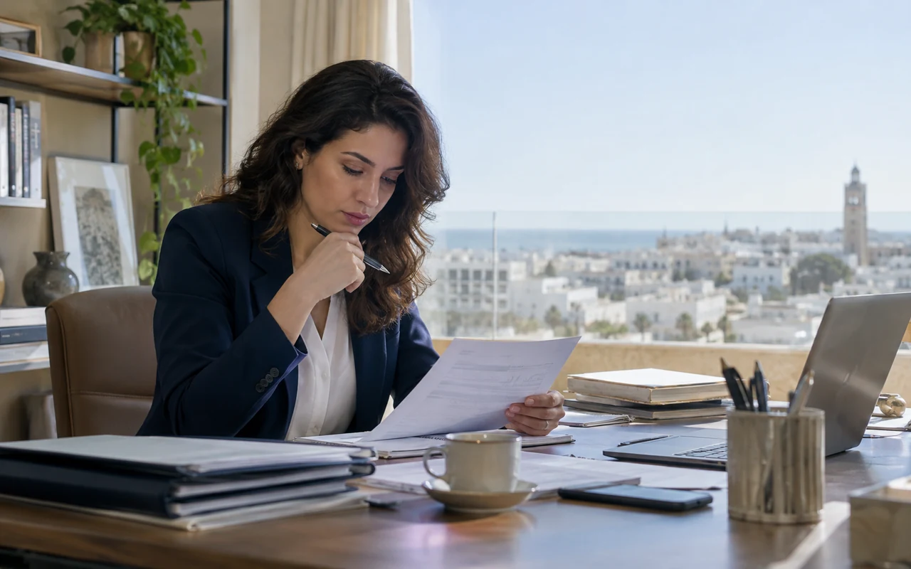 Dirigeante examinant les documents d’une cessation temporaire d’activité