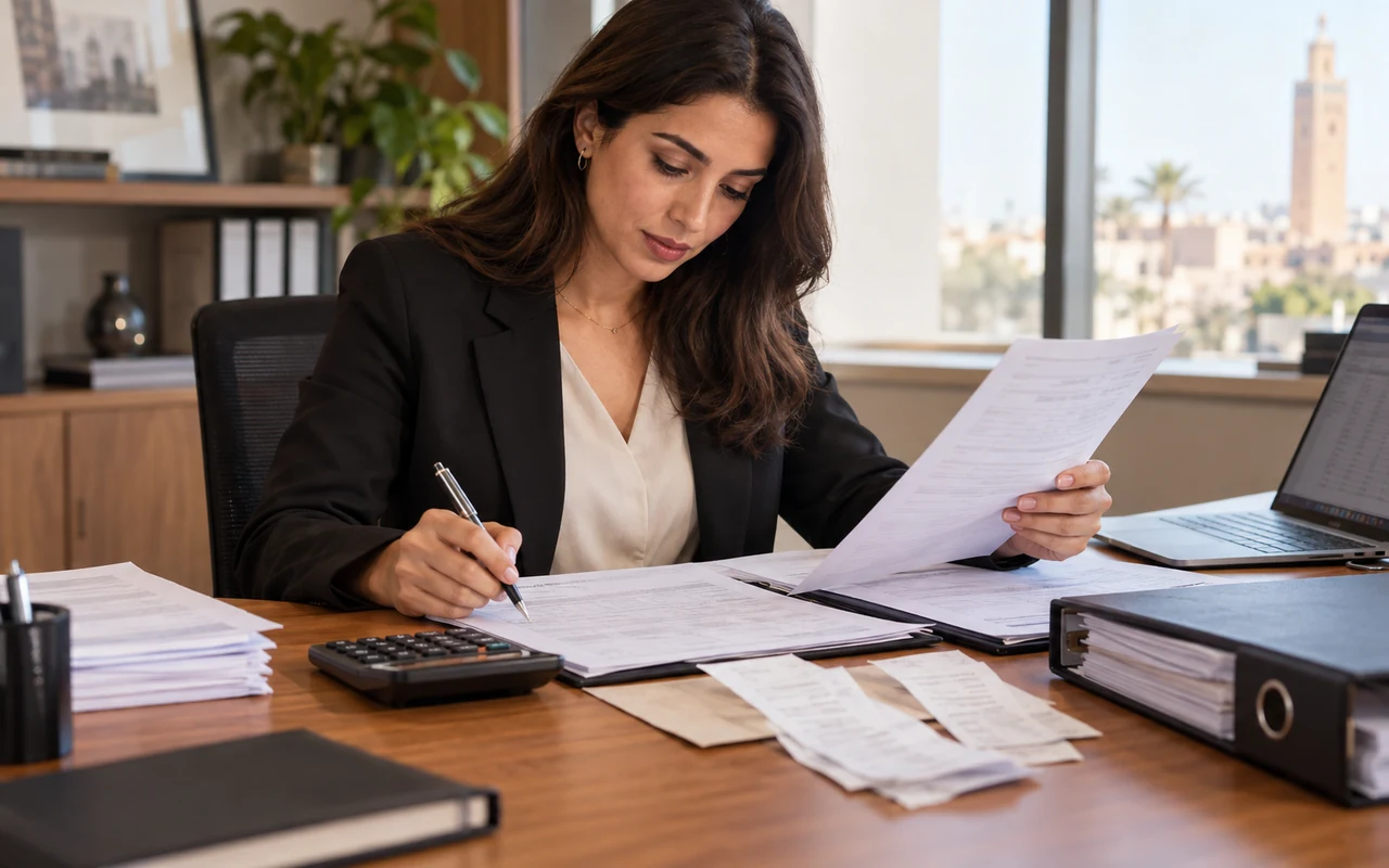 Comptable vérifiant les justificatifs de charges déductibles de l’entreprise