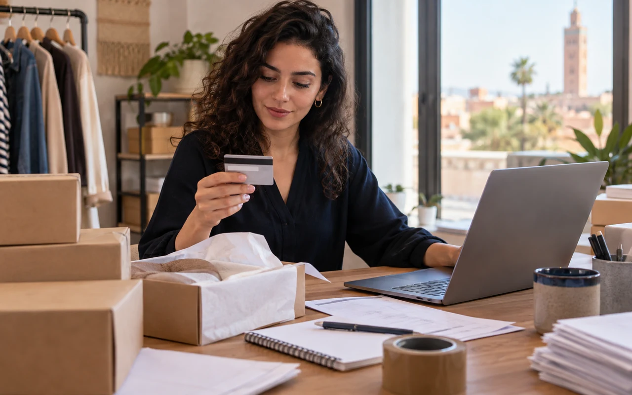 Entrepreneuse préparant des commandes et leurs documents dans un espace de vente en ligne