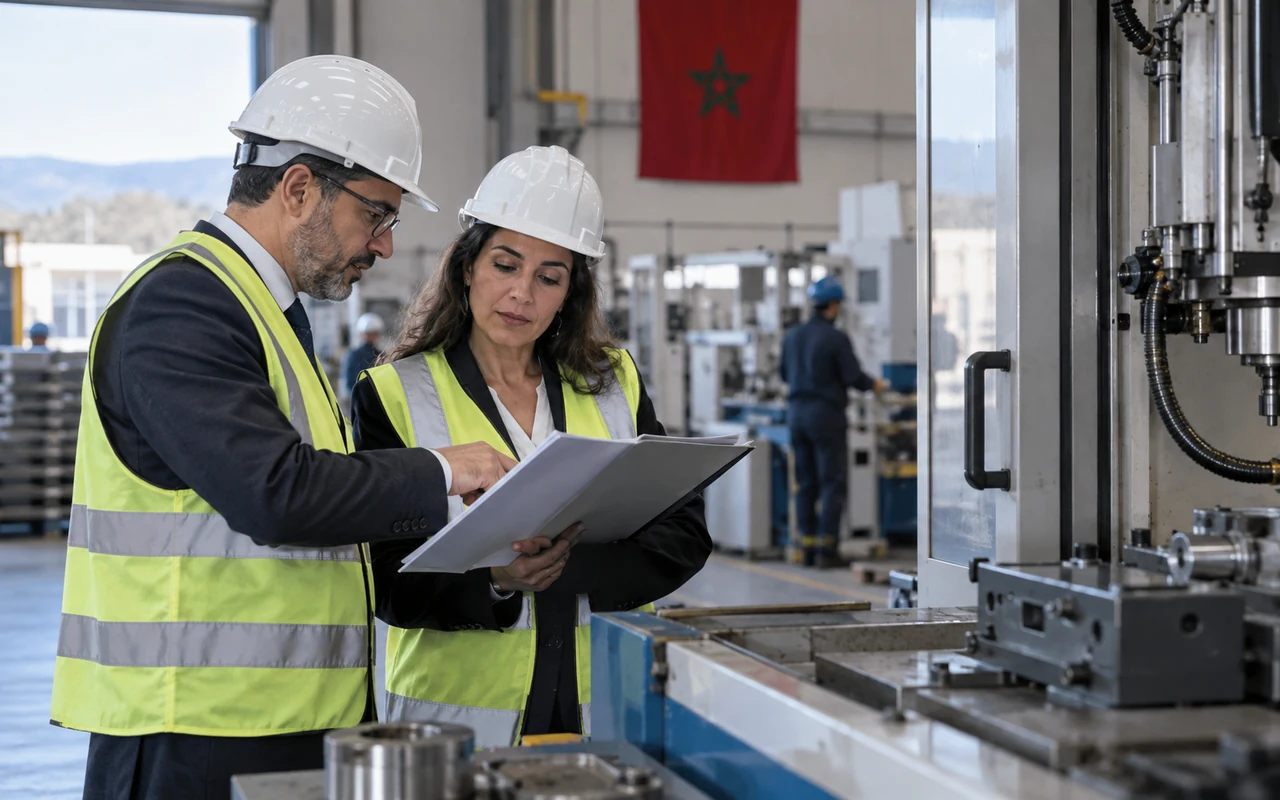 Auditeurs évaluant une machine et son dossier d’apport dans une usine