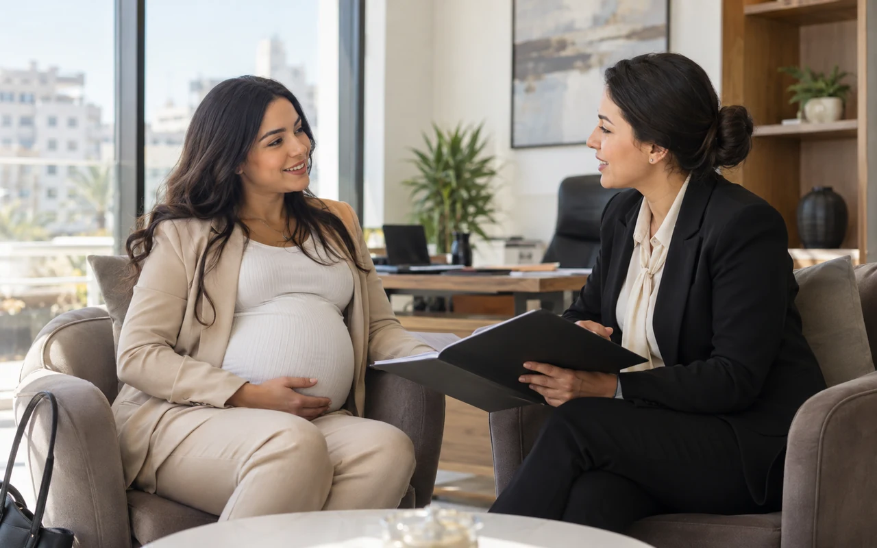 Salariée enceinte préparant son congé de maternité avec les ressources humaines