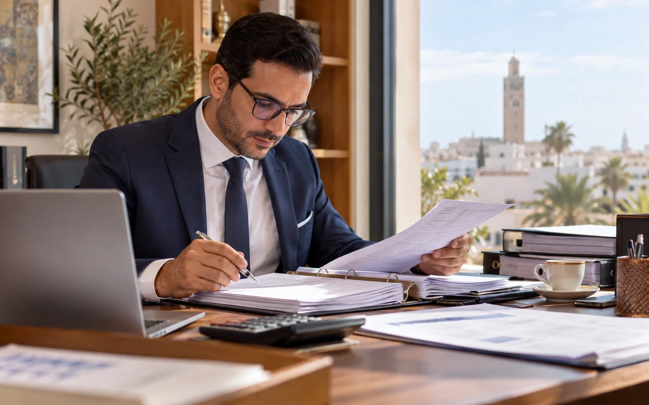 Consultant fiscal étudiant un dossier d’entreprise et ses calculs d’impôt