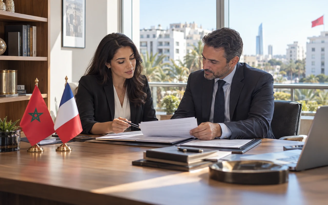 Consultation fiscale internationale avec les drapeaux du Maroc et de la France