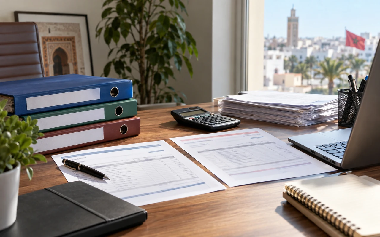 Documents de cotisations salariales et patronales disposés avec un registre de paie