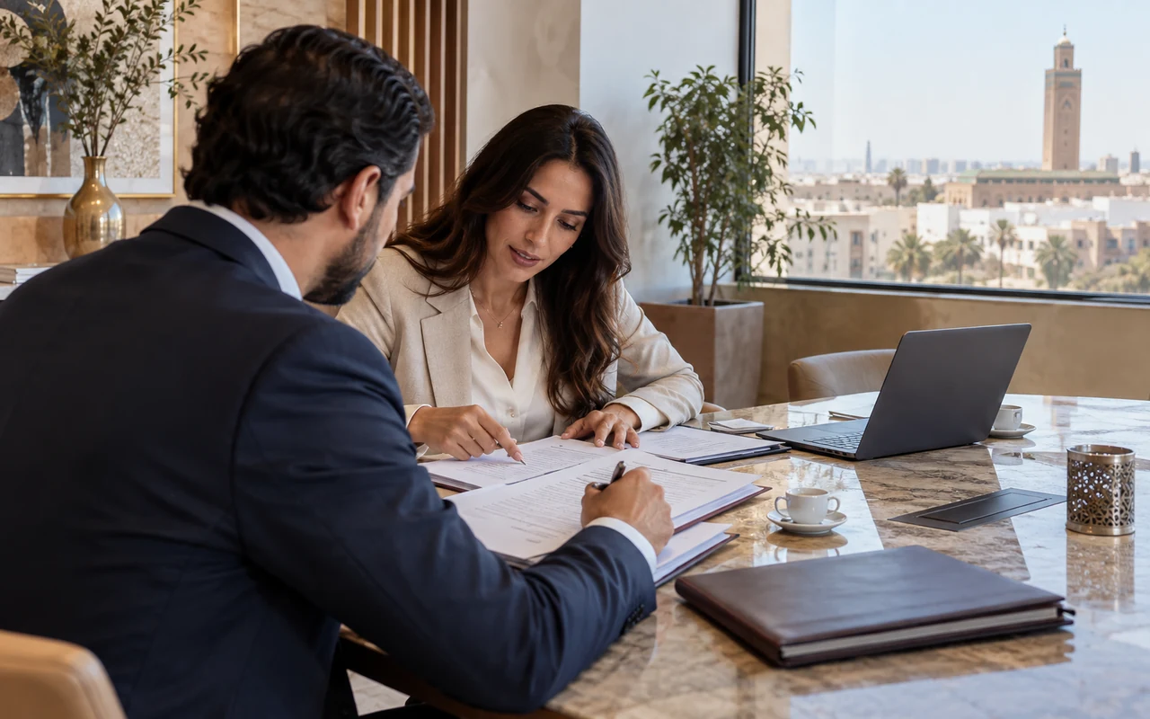 Entrepreneur préparant les documents de constitution avec son conseiller