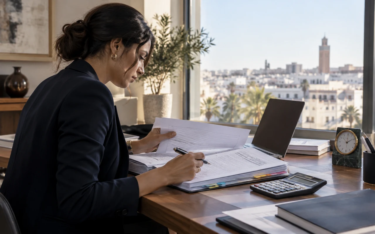 Comptable préparant une liasse fiscale avec ses pièces et ses annexes