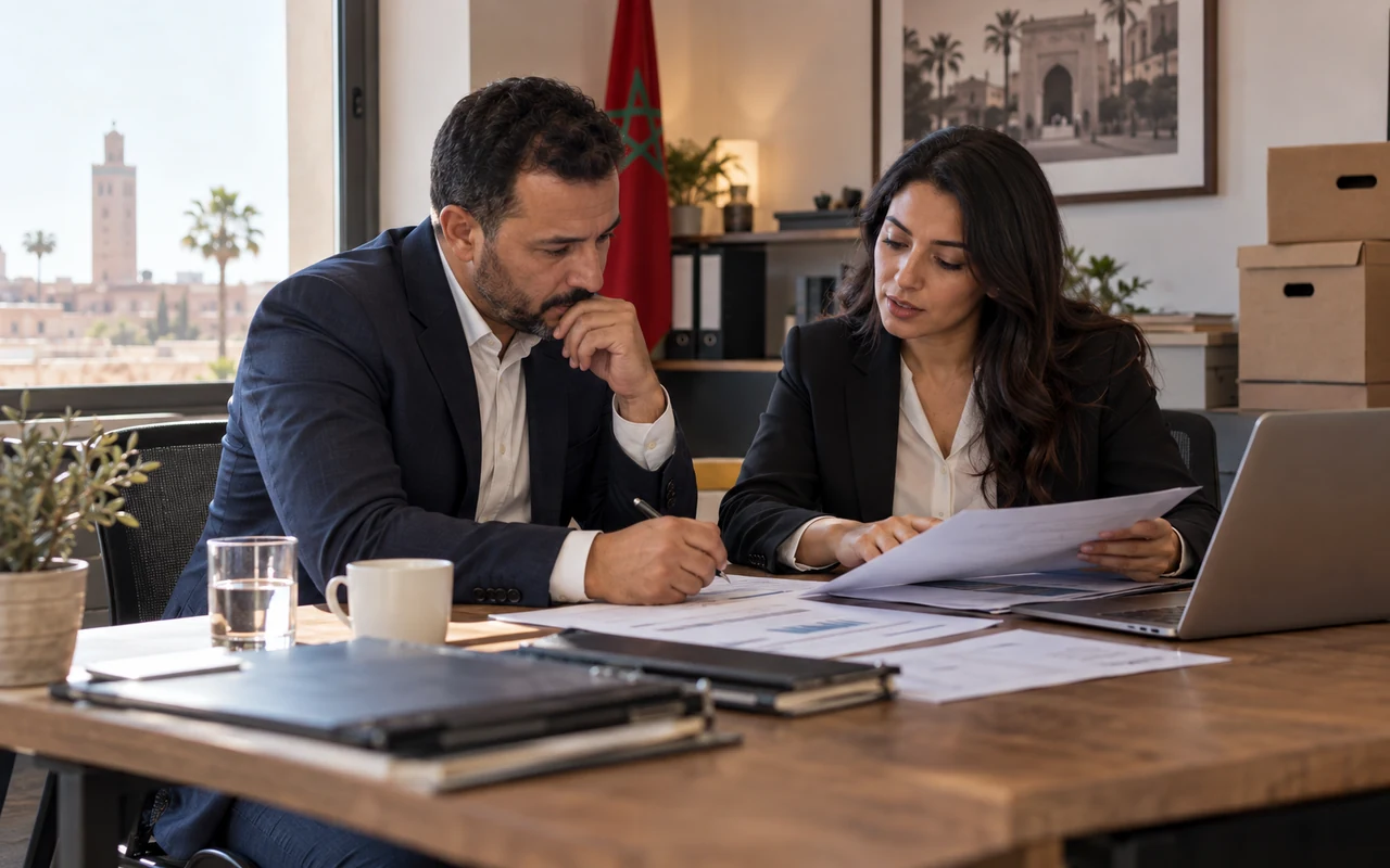 Dirigeant et conseillère examinant un plan de redressement de l’entreprise