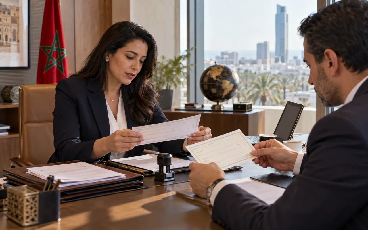 Professionnels comparant une lettre de change et un billet à ordre