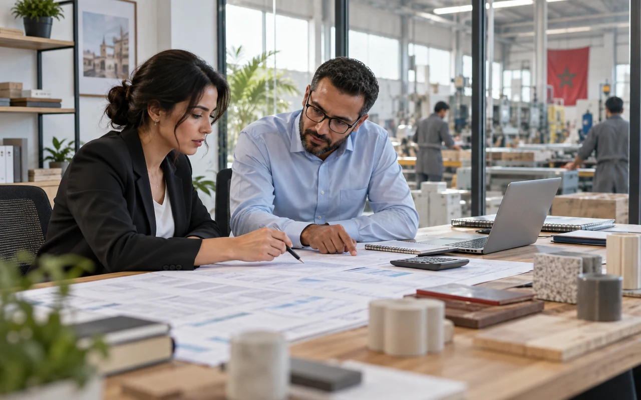 Entrepreneur et comptable préparant le budget d’une entreprise près de son atelier
