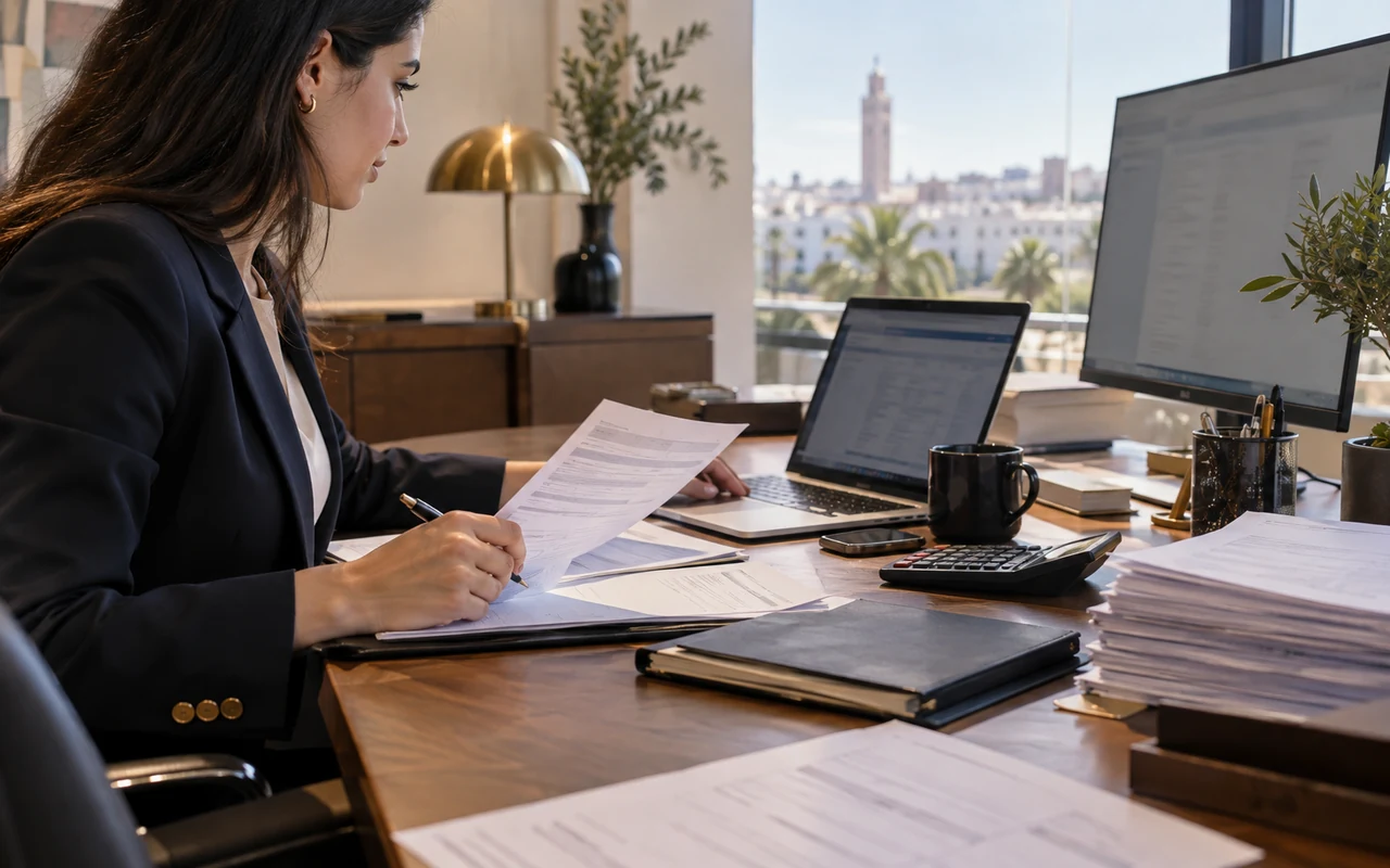 Factures et ordinateur sur le poste de travail d’un comptable