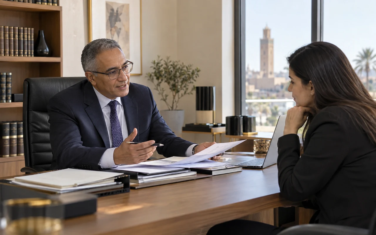 Dirigeante échangeant avec un fiscaliste expérimenté dans son cabinet