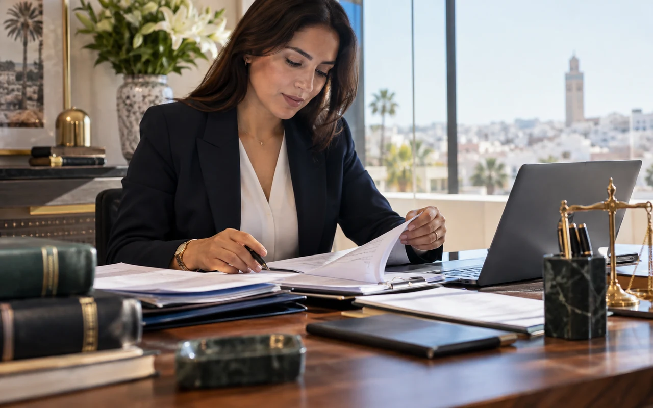 Juriste vérifiant des documents de société à son bureau