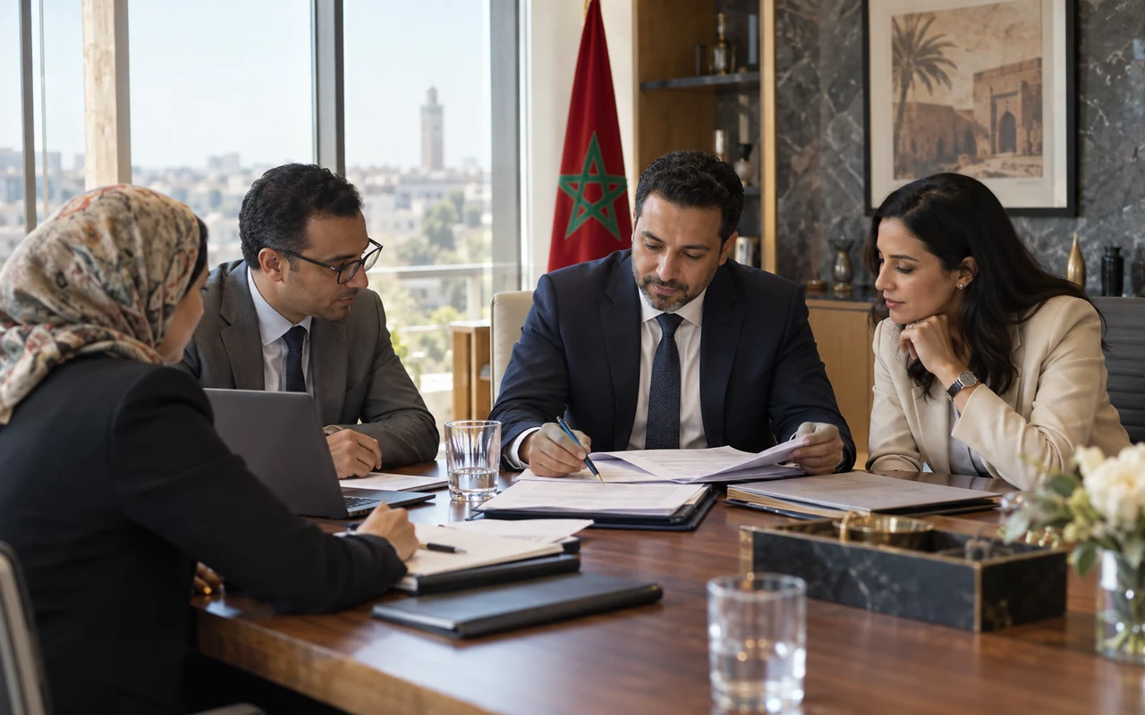 Gérant présidant une réunion de travail autour des documents de sa société