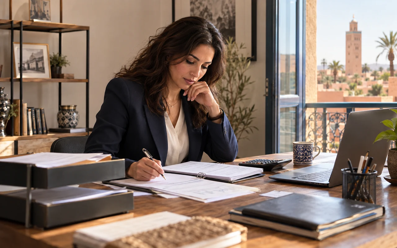Professionnelle indépendante préparant ses comptes annuels et ses justificatifs
