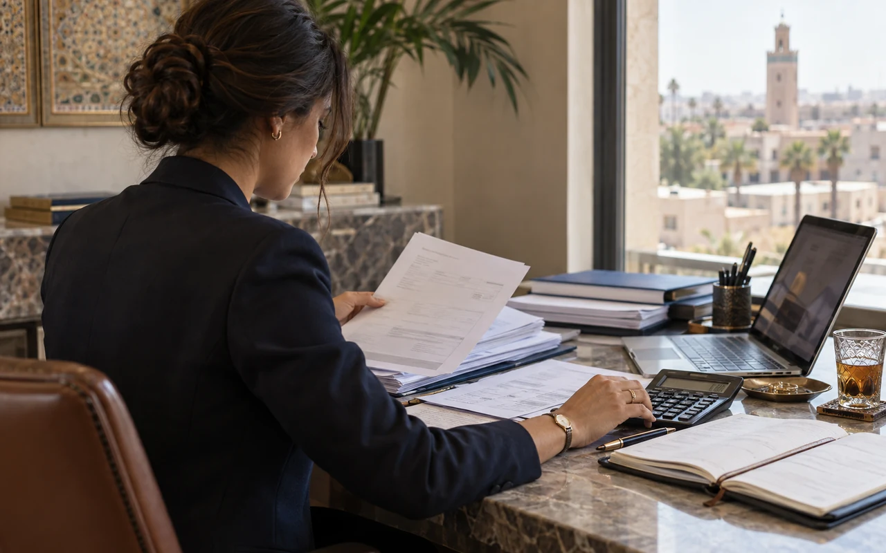 Comptable vérifiant les écritures et les justificatifs d’une livraison à soi-même