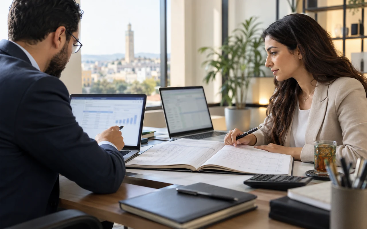Professionnels comparant des solutions de comptabilité sur leurs ordinateurs