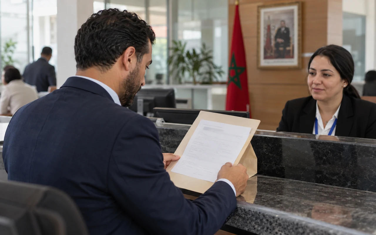 Entrepreneur consultant un extrait d’immatriculation à un guichet administratif