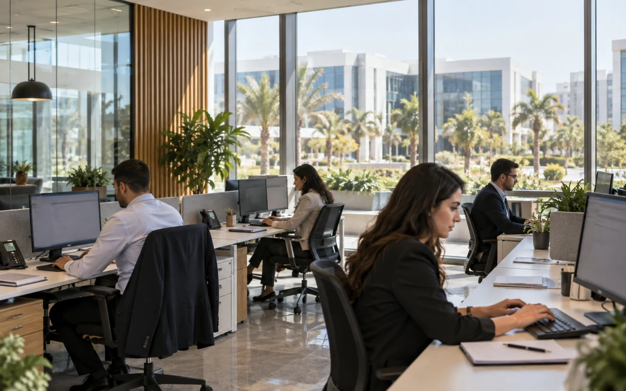 Équipe de services externalisés travaillant dans des bureaux modernes au Maroc