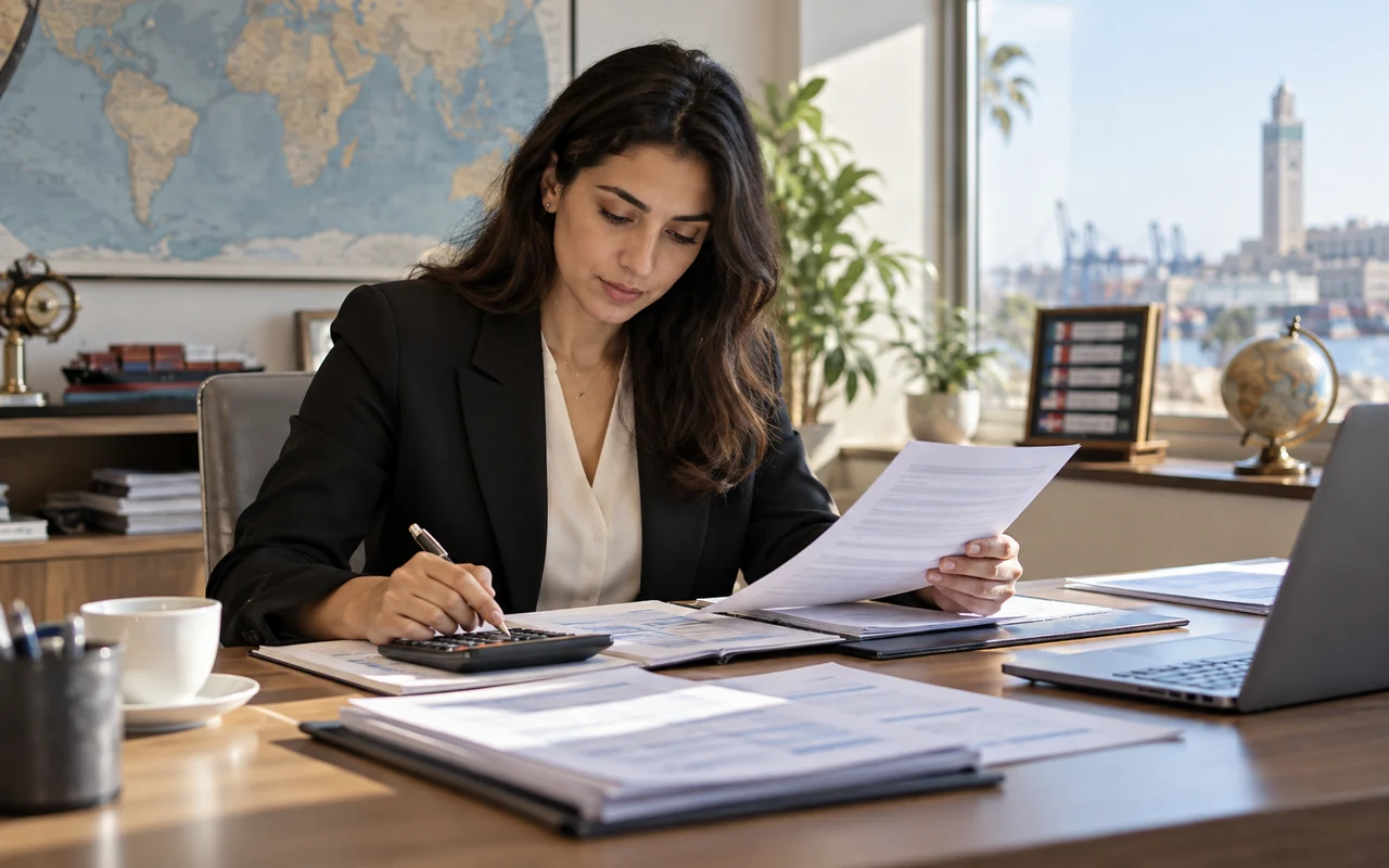 Comptable rapprochant les factures en devises et les documents de paiement international