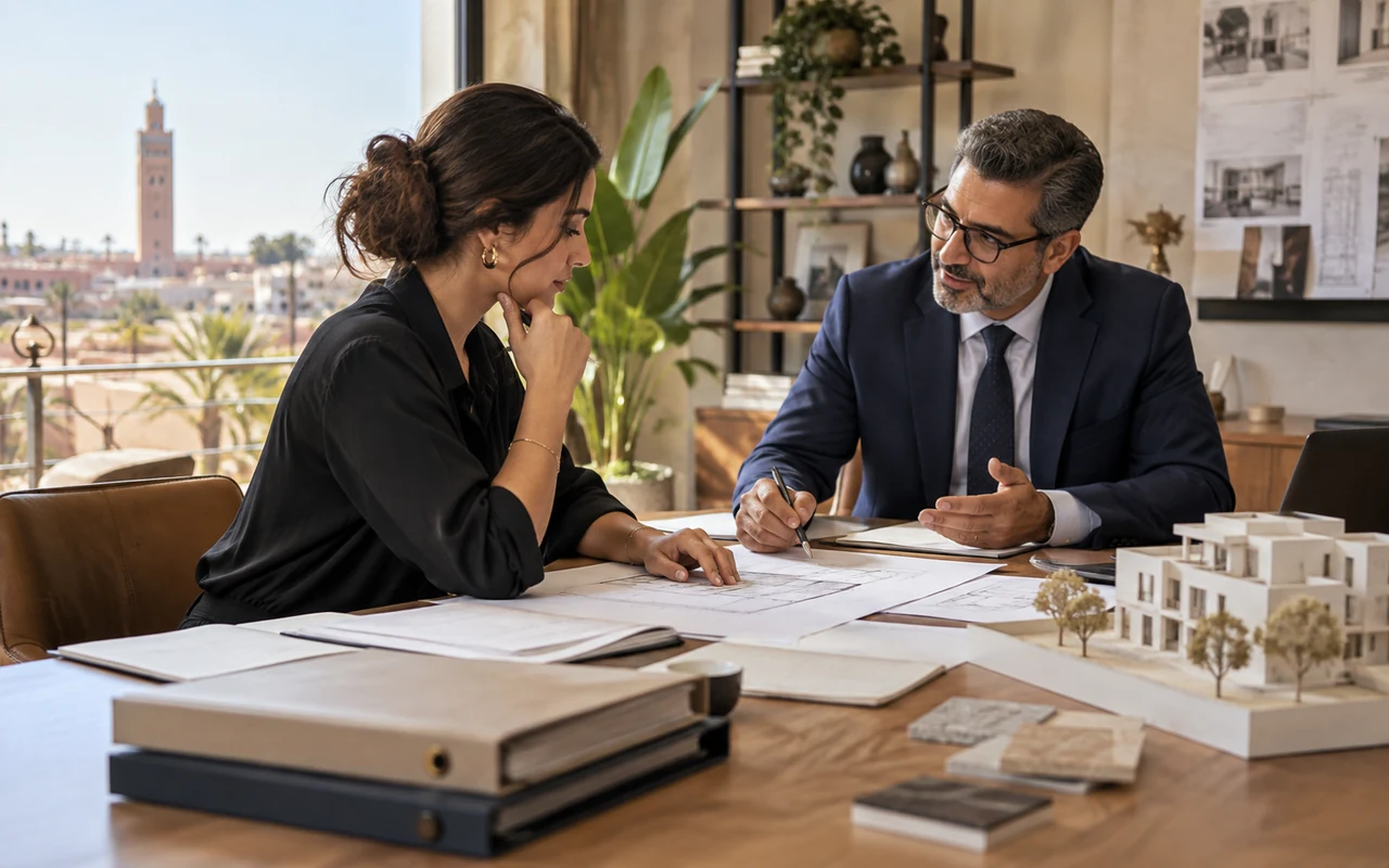 Architecte et conseiller fiscal examinant des comptes dans un atelier de conception