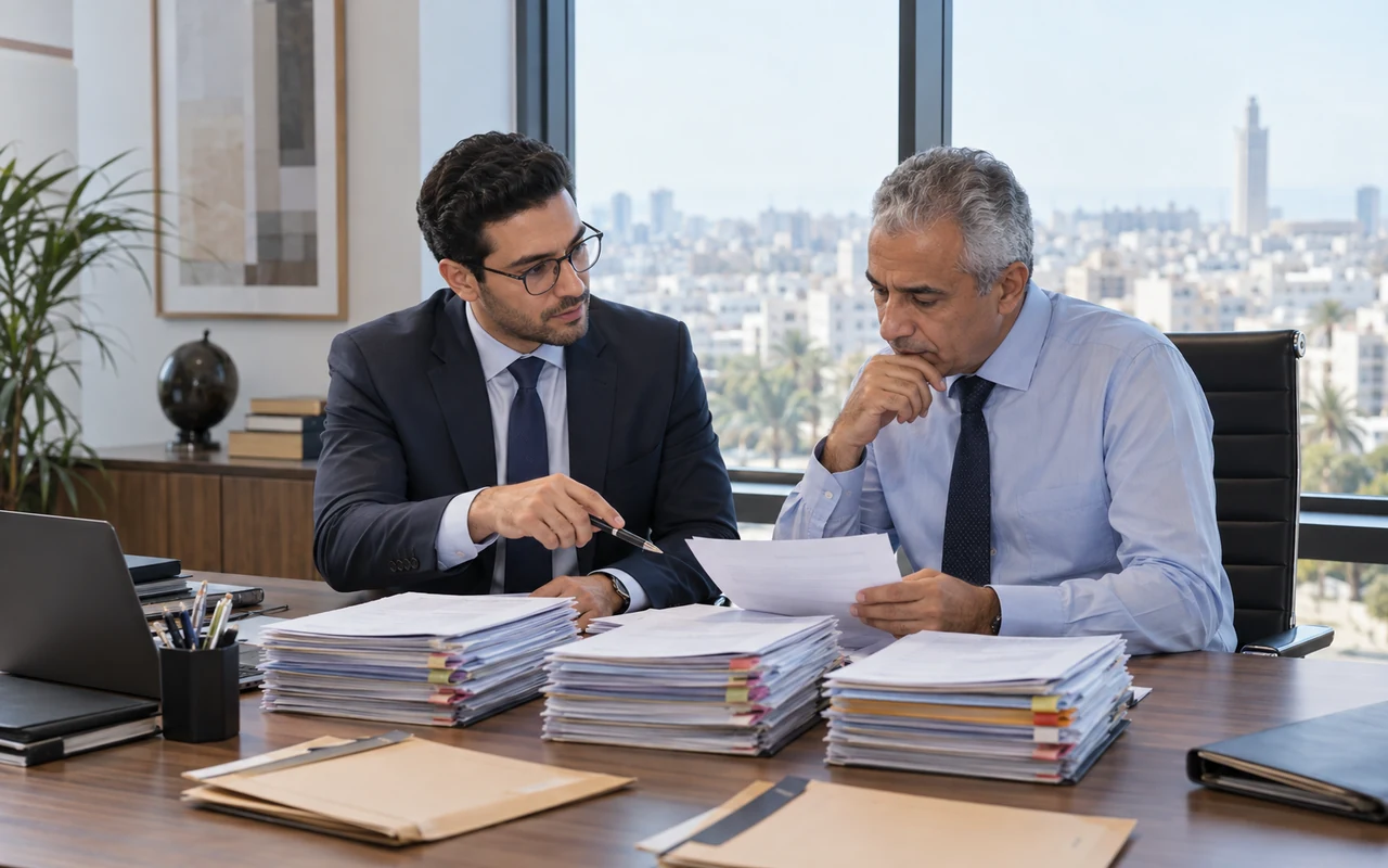 Responsables financiers examinant les dossiers de créances douteuses d’une entreprise