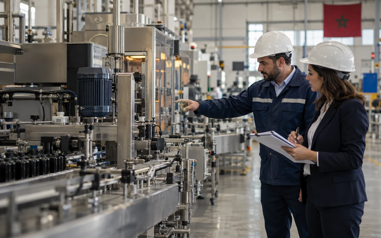 Professionnels inspectant une ligne de production pour réévaluer les actifs industriels