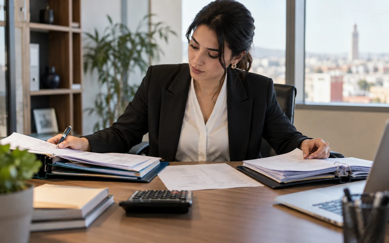 Comptable rapprochant deux dossiers pour passer du résultat comptable au résultat fiscal
