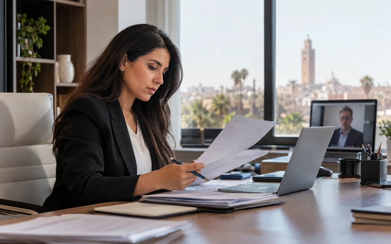 Gestionnaire vérifiant des factures de services avec un interlocuteur à distance