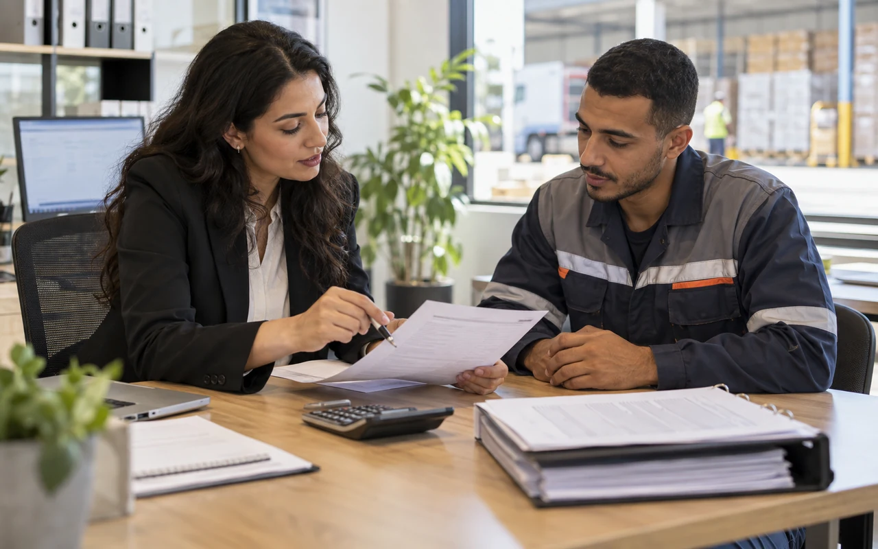 Gestionnaire de paie expliquant un bulletin de salaire à un employé