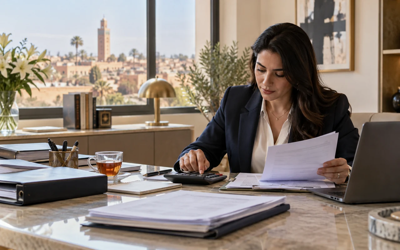 Conseiller financier examinant des documents bancaires et les calculs de TVA
